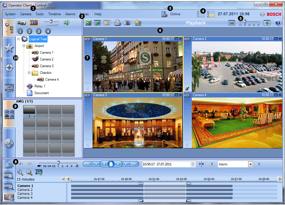 44 hu Kezelőfelület Bosch Video Management System 11.2 Lejátszási mód Főablak > Jobb egérgombbal megjelenítheti a helyi menüt.