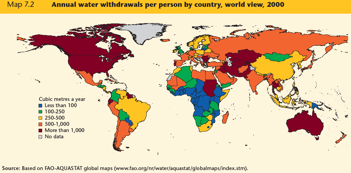 Az éves vízfogyasztás megoszlása m3/év/fő 2000 A vízfogyasztás