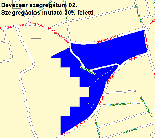 3.3-5. ábra: Devecser 2. szegregátum (Sümegi út nyugati oldala az Erkel F. u.-tól - Miskei u. - Vásárhelyi u. - Homok u. mindkét oldala) 3. szegregátum (Miskei u. - Somogyi B. u. - Csokonai u.