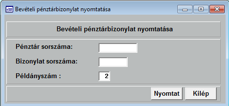 8.3. Pénztári bizonylatok nyomtatása Itt nyomtathatók azok a pénztárbizonylatok is, amik már rögzítve vannak, de még nem kerültek kinyomtatásra.