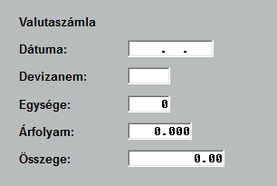 kinyomtatja. Amennyiben devizás számla készítése szükséges, akkor a számla adatfelvétele előtt az egyéb törzsek felvételében rögzíteni kell az aznapi árfolyamot.