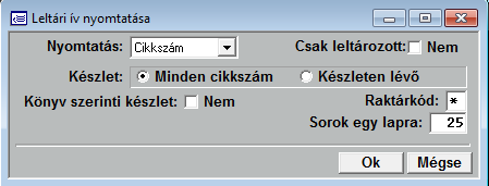 16.2.2. Leltári ív nyomtatása A leltár indítása után a letár ívet ki kell nyomtatni. A nyomtatást tetszőleges - a cégnél elfogadott nyilvántartási rendnek megfelelő- sorrendben lehet nyomtatni.