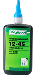 VARYBOND Type12-45 Csomagolási egység: 10 x 50ml Csavarrögzitı, közepes szilárdságú, kitőnı közegellenálló és hıstabil, rozsdaentess és galvanizált anyagokhoz is, csavarkulcscsal hıre