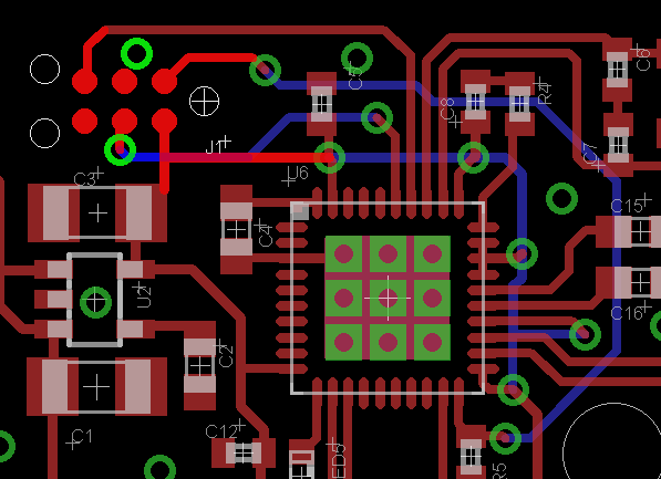 A csatlakozóból három vezeték megy a chip felé, a RESET_N, a P2.1 és a P2.2-es kivezetésekhez.