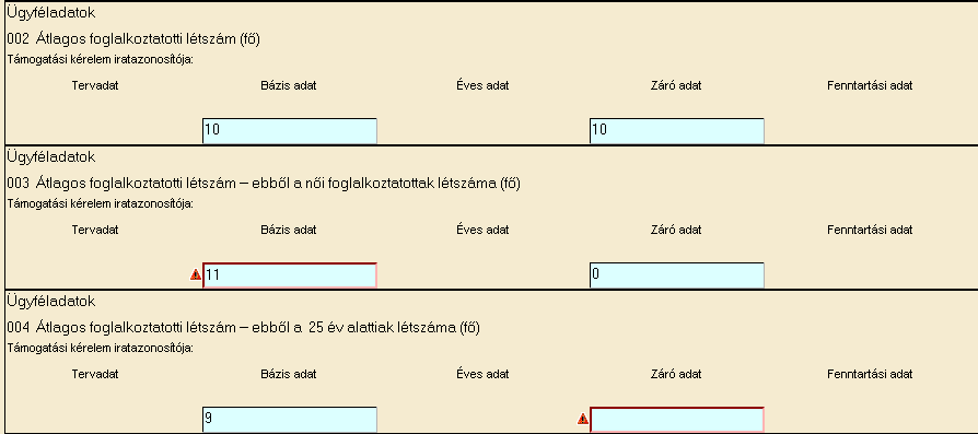 A pdf felületen csak a berögzített adatok jelennek meg, az aktív, de nem kitöltött mezők nem.