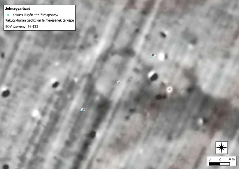 7 6. kép: Kakucs-Turján mögött lelőhely egyik kerek alaprajzú objektuma és kiszerkesztett földtani keresztmetszete (KT 181-18-182) 7.