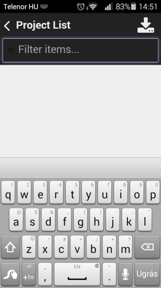 A megjelenő képernyő: A + gomb lenyomásával az Internetről tölthetünk be előre megírt projektet.