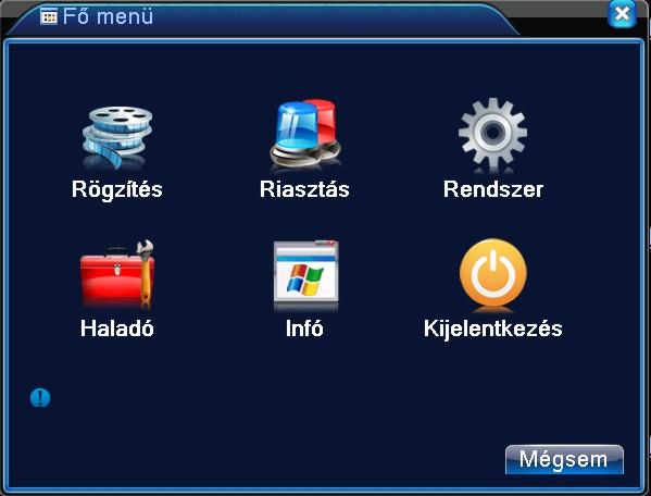 vissza a Desktop-ra. 6.1 Főmenü Bejelentkezésnél a rendszer főmenüje a következőképpen jelenik meg: 8.