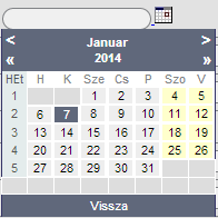 4 1 Alap működési jellemzők 1.1 Dátum kitöltés A dátum adatok kitöltését a mező mellett látható naptár ikon segíti, mely egy felugró dátumválasztó ablakot nyit meg.