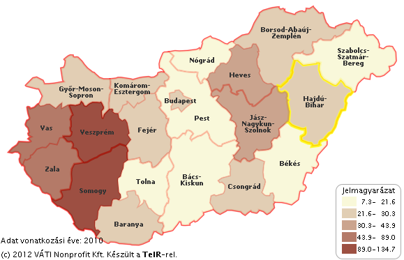 M 21. ábra: Külföldi beruházások megyénkénti eloszlása (2009) (Forrás:APEH) M 22.