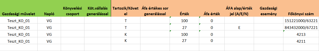 Gazdasági eseményes könyvelés esetében (KO_36-Átkönyvelés gazdasági eseménnyel (02,03 hajtással), KO_28- Pénzforgalom könyvelés gazdasági eseménnyel) - Jelölni kell az állományban, hogy Áfa értékes