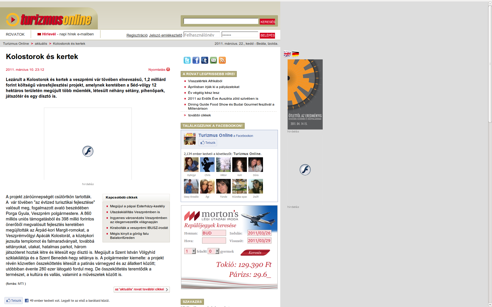 Turizmus Online 2011. március 10. http://www.turizmusonline.