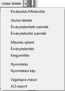 amely számlák teljesítési ideje a mezőbe beírt teljesítési dátum, vagy azutáni. Vevő kód feletti mező: A beírt vevőkódhoz tartozó számlákat gyűjti ki a program.