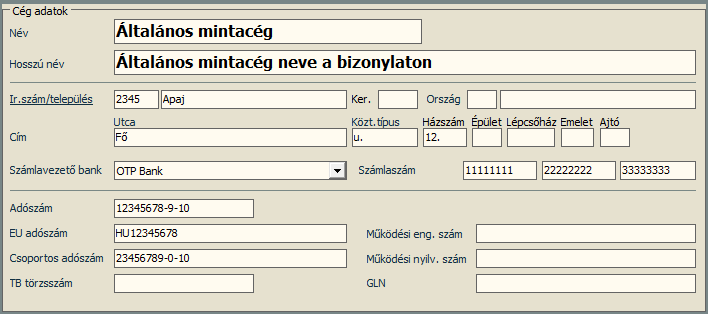 1.01 Saját cég adatainak rögzítése A saját cég adatok rögzítése elvégezhető a grafikus menüből a Saját cég menüpontot indítva, vagy a Karbantartás/Saját cég menüpont hatására megnyíló ablakban.