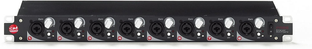 PR8E Nyolccsatornás mikrofon előerősítő A 8 csatornás PR8-E mikrofon/vonali előerősítő már az SM Pro termékpaletta új generációjának előfutára.