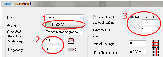 20 3. Lecke: Fürdőszoba tervezés - Burkolás Ezzel az első három burkolólap törlésre kerül. Így létrehozhatjuk már az új alapterületet a tükör számára: Kattintson az Új alapterület parancsra.