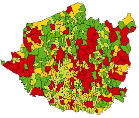 7. ábra Az ellátás szervezettsége az irányítószám szerinti körzetenkénti vizitgyakoriság alapján számítva a dél-dunántúli térségben Összefoglalás Országosan az otthoni szakápolás lakosságszám alapján