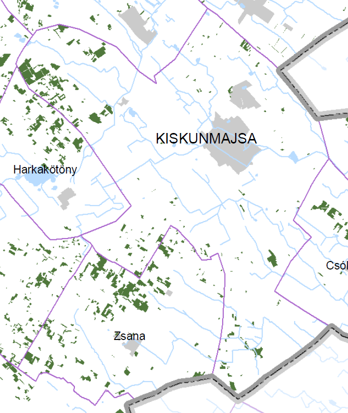 TELEPÜLÉSRENDEZÉSI ESZKÖZÖK MÓDOSÍTÁSA KISKUNMAJSA 2013-14. A mellékelt átnézeti rajz a 2008. évi OTrT ökológiai hálózatának kiskunmajsai kivonatát ábrázolja.