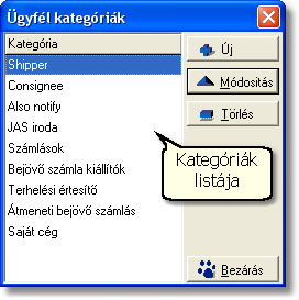 Ügyfelek nyilvántartása elkülönítéséhez, a Terhelési értesíto és a Gyujto költségszámlás kategóriák a terhelési értesíto és gyujto költségszámla címzettjének a kitöltésénél veszi figyelembe a