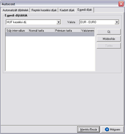 Automatizált díjtáblázatok HUF kezelési díj: a felhasználó által kiadott reptéri kezelési díjtáblázat HUF kiszállítási díj: a felhasználó által kiadott kiszállítási díjtáblázat EUR kezelési díj: a