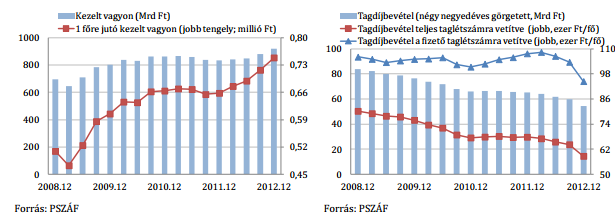 fő fizetett be tagdíjat az önkéntes pénztárakba (lásd 19. melléklet). Ezt a csökkenő tendenciát mutatja a 10.