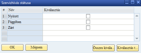 73. ábra: S > Szolgáltatás-beszámolók > Sh/Sh beszámoló-szűrési feltételek/szervizhívások fajtái Forrás (Eredet) a hárompontos kapcsolóval megjelenített ablakban történő megjelölést követően az OK