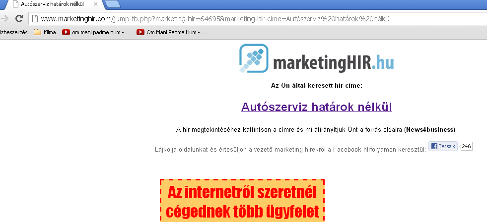 Kategória: Saját marketinghir.com (forrás: news4business.hu) 2012.09.07. Autószerviz határok nélkül http://www.