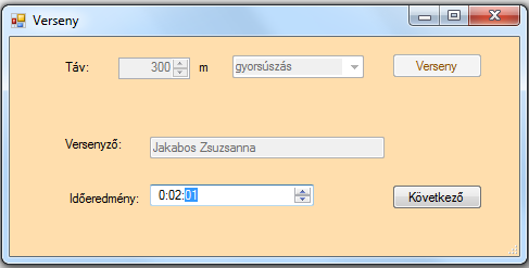 A VersenyForm kialakítása: A felület kialakítása nem okozhat problémát, figyeljen rá, hogy minden vezérlőelemnek adjon rendes, beszédes nevet.