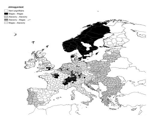 Tóth Géza Nagy Zoltán 28 3. Alacsony alacsony: alacsony értékkel rendelkező területegységek, ahol a szomszédság is alacsony értékkel rendelkezik. 4.