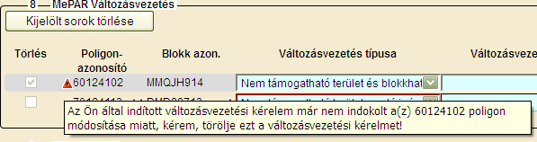 A Szöveges indoklás mezőben saját szavaival,részletes leírással megindokolhatja a változásvezetési kérelmét. A mezők kitöltésére a felület szintén piros figyelmeztető üzenettel figyelmeztet.