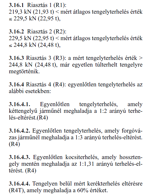 Riasztások Túlterhelés: R1, R2: kocsinként számolva R3: tengelyenként számolva Asszimetria R4: kocsinként