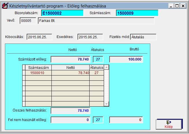 FORINT-Soft Kft. Készletnyilvántartó program 48 Kimenő devizaszámlák előlege Lásd 4.4.10 Kimenő számlák előlege menüpont.