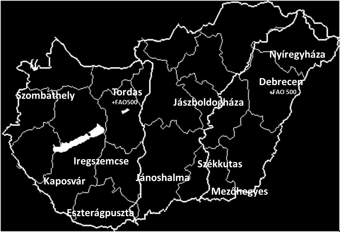 . évi 11 kísérleti helyszín területi elhelyezkedése A Kísérleti Metodika A Metodika alapja az érvényes Fajtavizsgálati Módszertan, amelyet 2006.