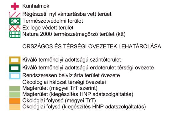 Hajdúdorog város belterületének és környezetének érintettsége, az országos- és térségi övezetek által 1.25