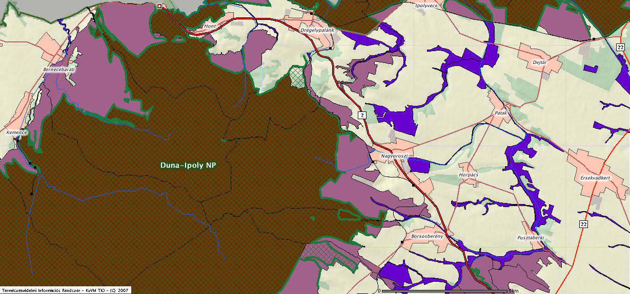 M2 gyorsforgalmi út Vác-Országhatár közötti szakasz 5.4.7. ábra Az Országos Ökológiai Hálózat rendszere a Naszály környezetében.