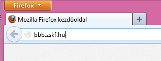 BBB elérése, bejelentkezés Az BigBlueButton eléréséhez indítsa el böngészőjét, például a Firefox-ot. Címnek írja be: http://bbb.zskf.
