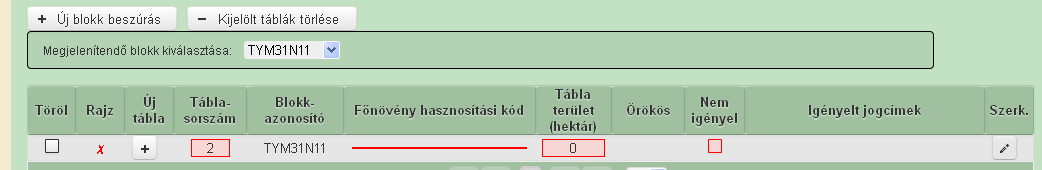 Következő lépésként a Táblaadatok adatblokkban részletesen meg kell adni a kifizetési kérelmében feltüntetni kívánt, a támogatási határozatán támogatottként szereplő erdőrészletekhez tartozó