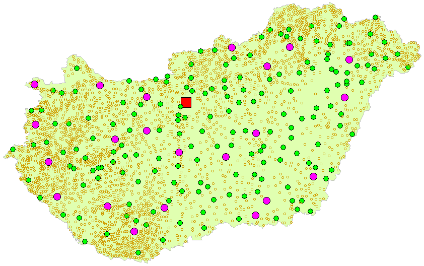 6.2. DIMENZIÓ CSÖKKENTÉS PCA-VAL 127 6.6. ábra. Tematikus csoportosítás a települések jogállása szerint (felső térkép).