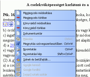 Miután elkészült a megjegyzés/könyvjelző, az OK gombra kattintva megjelenik a megfelelő ikon, megjegyzés esetén: ill.