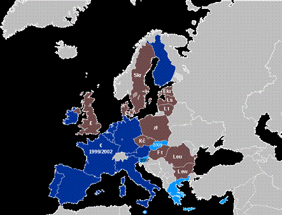 -ként 2001-től csatlakozott Görögország is, miután teljesítette a konvergencia kritériumokat.