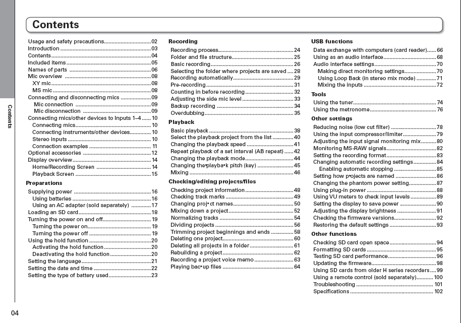 Tartalomjegyzék Tartalomjegyzék Biztonsági előírások 2 Bevezetés 3 Tartalomjegyzék 4 A doboz tartalma 5 Elnevezések 6 Mikrofonok 8 MS 8 XY 8 Mikrofon csatlakoztatása, leválasztása 9 Mikrofon