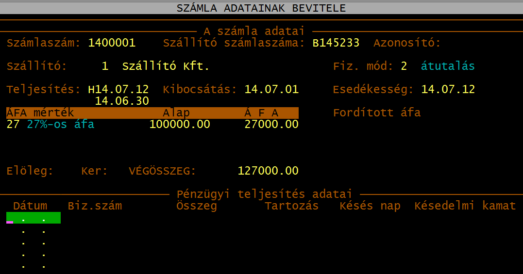 S z á m l á z á s v e v ő - s z á l l í t ó n y i l v á n t a r t á s ( U J V S Z ) 18 5.1.04. Előlegszámla A menüpont az előlegszámla kibocsátására, nyomtatására szolgál.