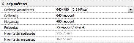 Magasság A kész kép magassága képpontban. Egyéni értéket is megadhat. Felbontás A kész kép felbontása (képpont-sőrősége).