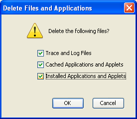 6. A megjelenő ablakban válasszuk a Delete files gombot. 7. Jelöljük be az Installed Applications and Applets opciót 8.