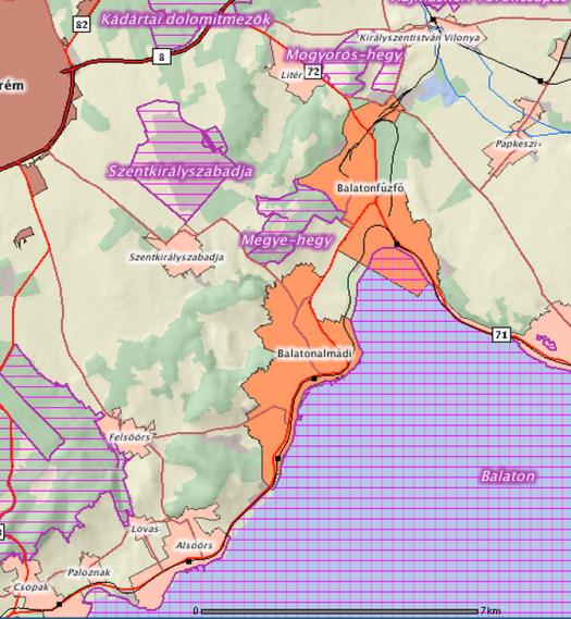 1.12-7 térkép: Balatonalmádi területén és közvetett környezetében elhelyezkedő Natura 2000 területek Forrás: Természetvédelmi Információs Rendszer, http://geo.kvvm.hu/tir/viewer.