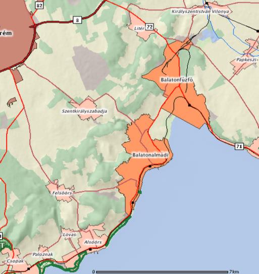 1.12-8 térkép: Balatonalmádi területén és közvetett környezetében elhelyezkedő Nemzeti Park területek Forrás: Természetvédelmi Információs Rendszer, http://geo.kvvm.hu/tir/viewer.