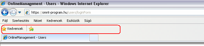 Internet Explorer Rögzítés a kedvencek közé Az Internet Explorer több lehetőséget is ad arra, hogy a számlázó program belépés oldalát rögzítsük a kedvencek közé.