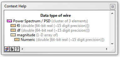 A LabVIEW-ban egy jel teljesítménysűrűség-spektrumát a FFT Power Spectrum and PSD.vi segítségével határozhatjuk meg (Signal Processing / Waveform Measurements).