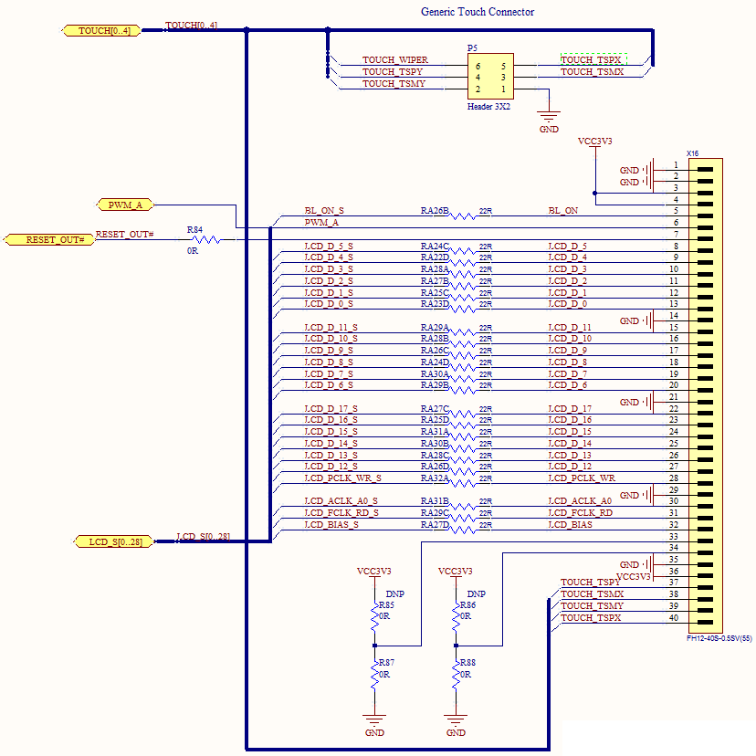 4.4.6 micro-sd kártya 18. ábra: EDT LCD IF és 4/5 vezetékes Touch IF Az SD kártya direktben csatlakozik a CPU modul kártya interfészéhez, különösebben nem szükséges semmilyen támogató áramkör (20.