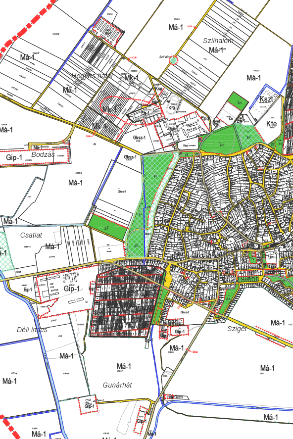 Földes Nagyközség területén tervezett 2014. évi Településrendezési tervmódosítások által érintett területek bemutatása c. Gip-1 g. h. f. b. a. d.